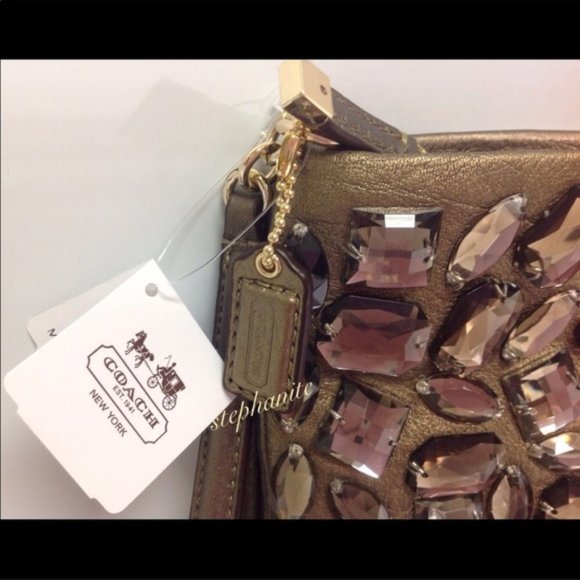 ❤️ SOLD ❤️ Purse MADISON JEWELED CLUTCH BROWN - Picture 6 of 8